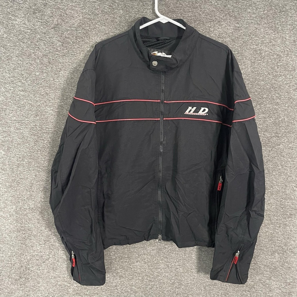 Harley-Davidson Jacket Mens 2XL Black Red Softshell Motorcycle Riding Full Zip